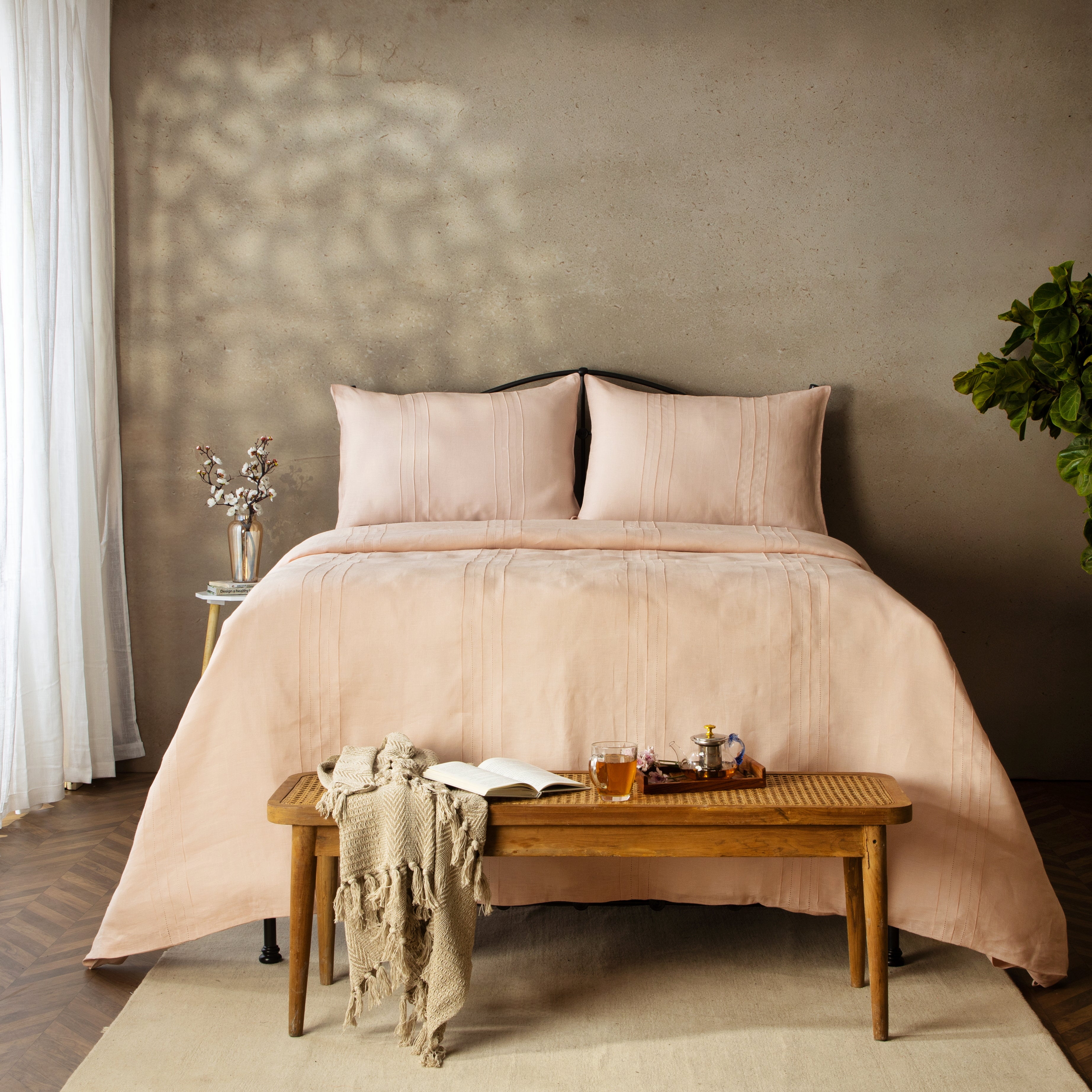 HEIRLOOM 100% PURE LINEN DUVET COVER SET - PEACH BLOSSOM