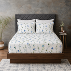 Full bed view of the  Whites of London NZ Watercolour Mist an GOTS certified Organic Cotton Printed Fitted Sheet Set 250TC 