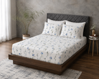 wide angle display of the Whites of London NZ Watercolour Mist an GOTS certified Organic Cotton Printed Fitted Sheet Set 250TC 