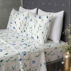 Matching pillowcases of the Whites of London NZ Watercolour Mist an GOTS certified Organic Cotton Printed Fitted Sheet Set 250TC 