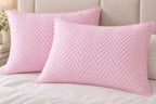 shams of COTTON QUILTED HERRINGBONE BEDSPREAD SET - DUSTY PINK