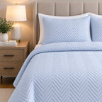 side view COTTON QUILTED HERRINGBONE BEDSPREAD SET - SKY BLUE