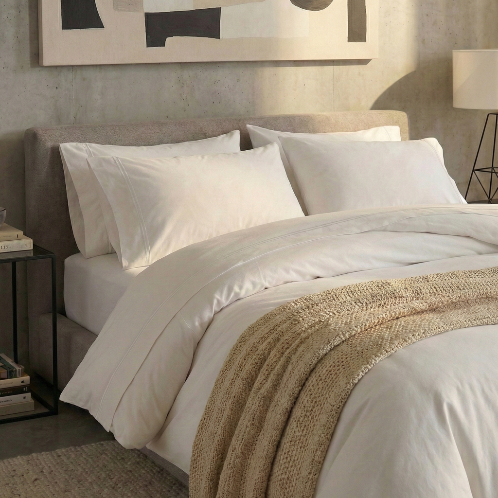 250 TC WHITE ORGANIC COTTON EMBROIDERED SHEET SET - WHITE ON WHITE