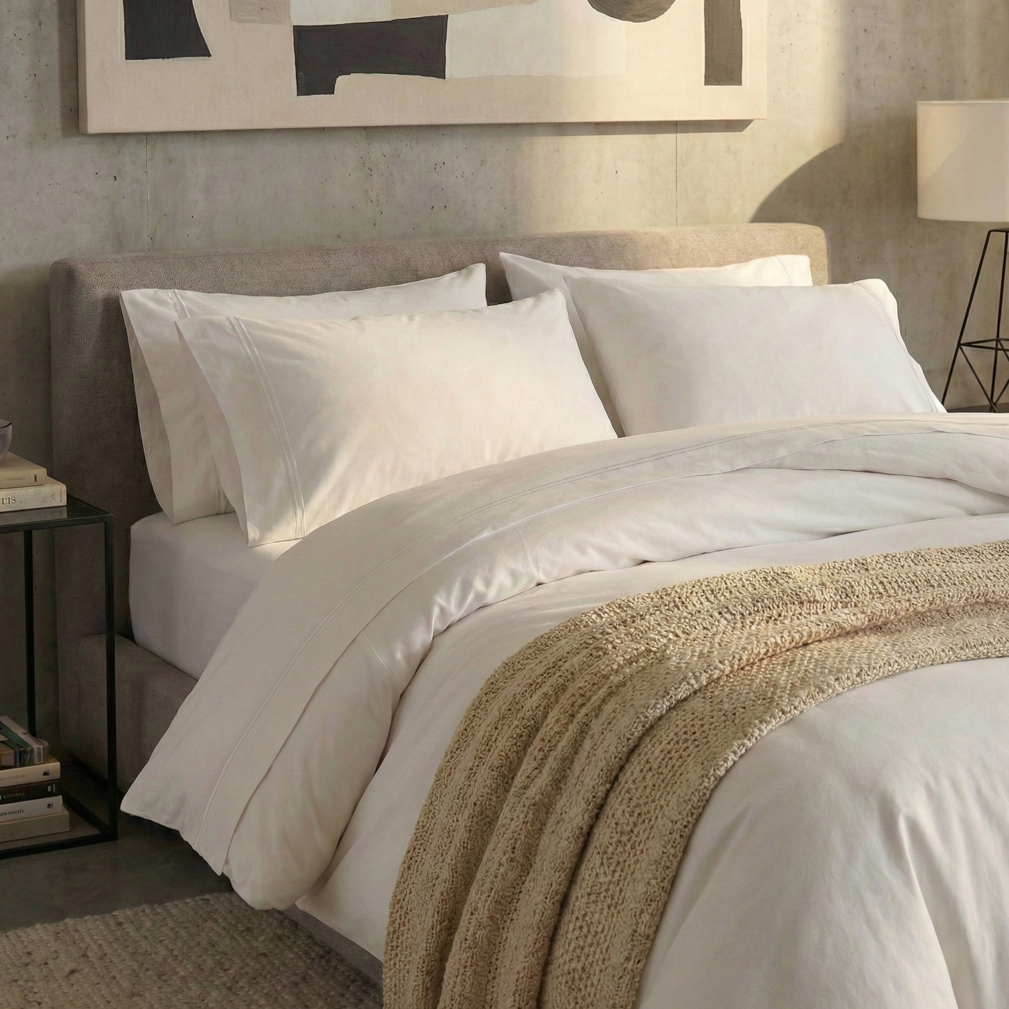 250 TC WHITE ORGANIC COTTON EMBROIDERED SHEET SET - WHITE ON WHITE