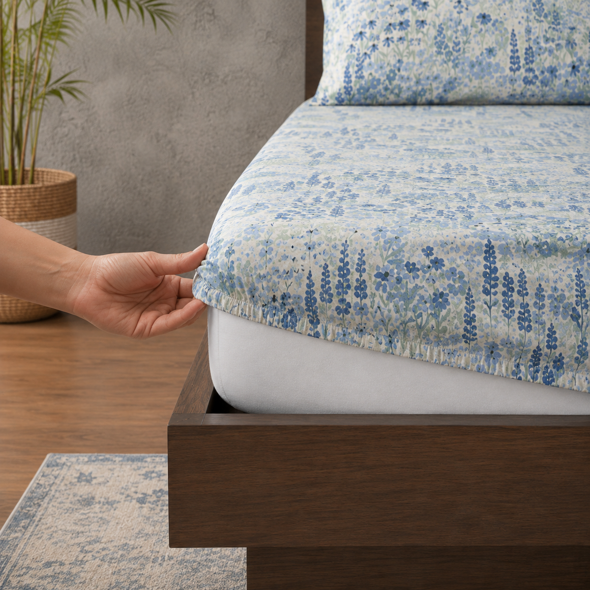 ORGANIC COTTON PRINTED FITTED SHEET SET - JACOBEAN WINDFLOWER 250TC