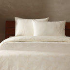 Abundance — organic cotton percale floral ivory on ivory embroidered duvet cover set, 200 TC, detailed view