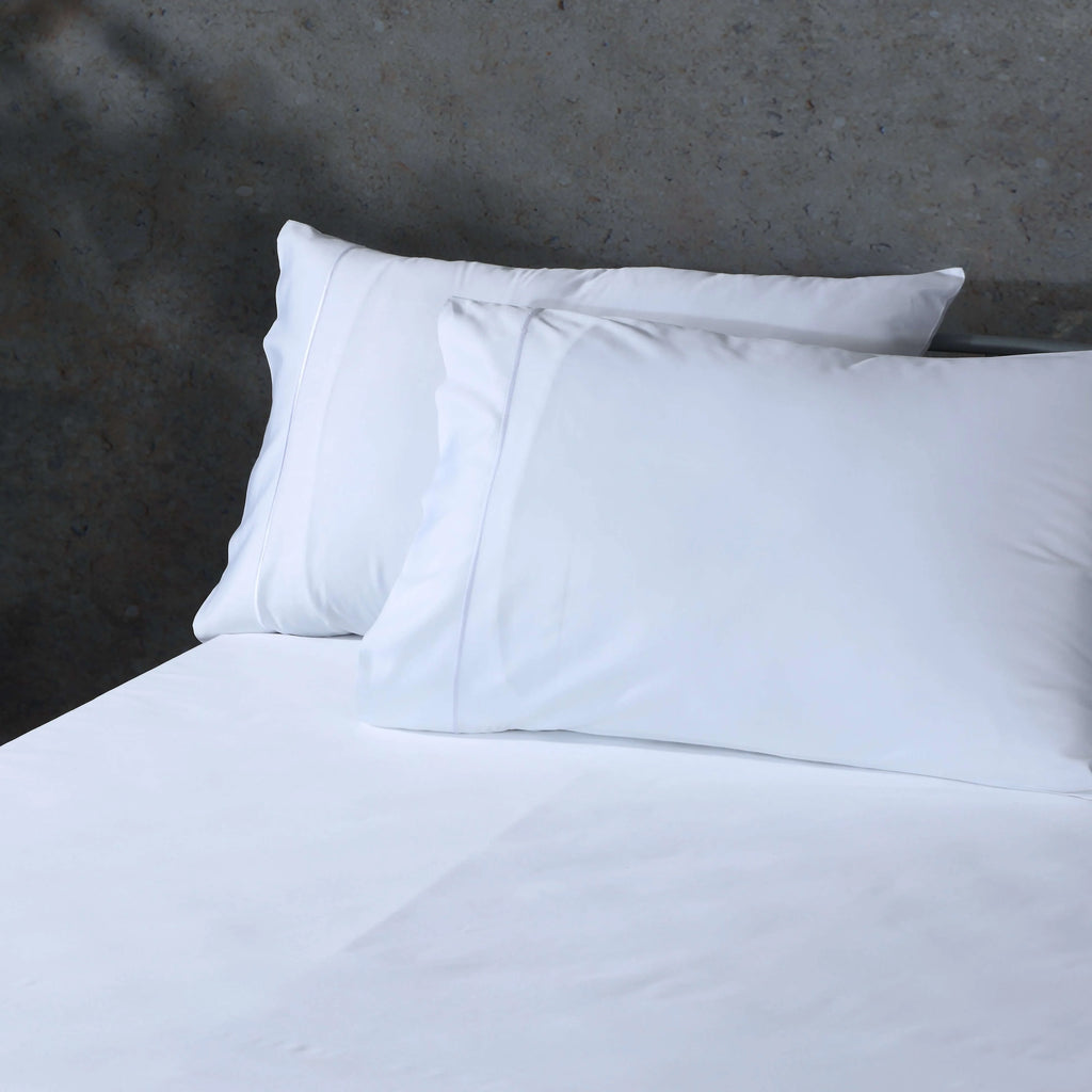pillowcase view of BAMBOO COTTON EMBROIDERED SHEET SET - 375TC WHITE