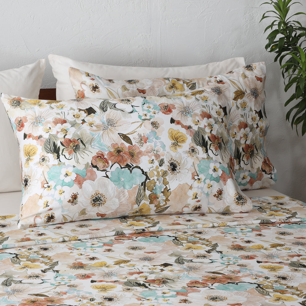 matching pillowcases of BAMBOO COTTON PRINTED SHEET SET - MEADOW MIST 375TC