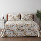 full bed view of BAMBOO COTTON PRINTED SHEET SET - MEADOW MIST 375TC