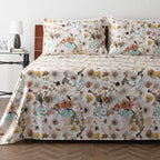 side view BAMBOO COTTON PRINTED SHEET SET - MEADOW MIST 375TC