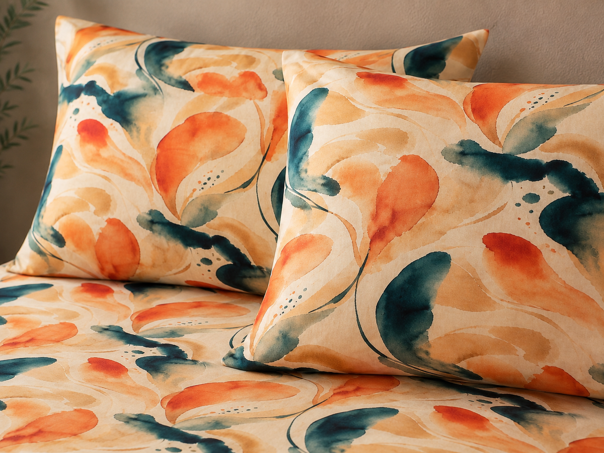 matching pillowcases of BAMBOO COTTON PRINTED FITTED SHEET SET - MIRAGE 375TC